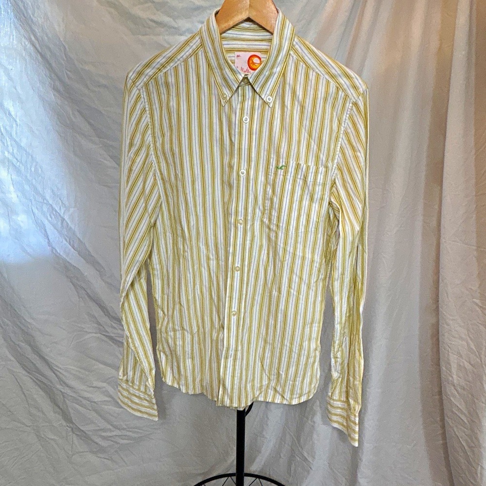 Vintage Y2K Hollister Mens M Striped Button Down Shirt Hong Kong 100% Cotton